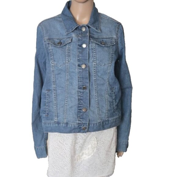 The Limited Women's Denim Jean Jacket Blue Collared Med. Wash Retro Size L - Picture 2 of 9